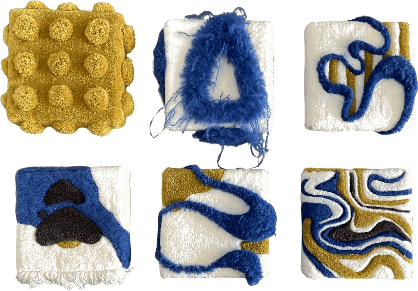 The Medley, 2026: Acrylic yarn relief sculpture, 30 × 30 × 10cm each, set of 6
